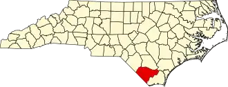 Map of North Carolina highlighting Columbus County