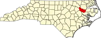 Map of North Carolina highlighting Martin County