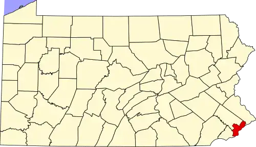State map highlighting Philadelphia County