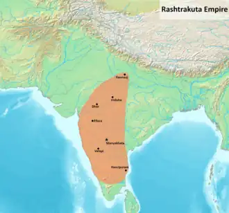 Rashtrakuta control c. 800 CE, during the Tripartite Struggle[1][2]