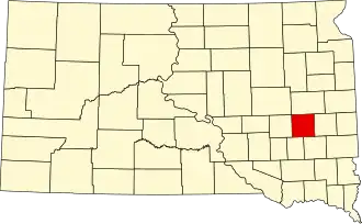 Map of South Dakota highlighting Miner County