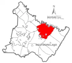 Map of Westmoreland County, Pennsylvania Highlighting Derry Township