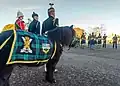 The Royal Regiment of Scotland includes the Crown of Scotland in its badge, shown here on the blanket of the regiment's Shetland Pony mascot.