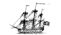 Commanded by Tyng – Massachusetts, flagship for siege of Louisbourg, 1745[18]