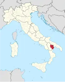 Map highlighting the location of the province of Matera in Italy