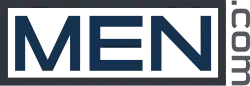 Graphic logo with the text "Men.com"