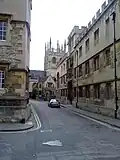 Looking down Merton Street, at the corner with Oriel Square, looking east towards Merton College.