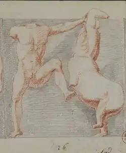 Dessin représentant le combat entre un homme et un centaure.