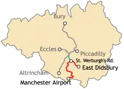 Map of the South Manchester line extensions 2006-2013