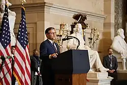 House Speaker Mike Johnson speaks at the 73rd National Prayer Breakfast in February 2025.