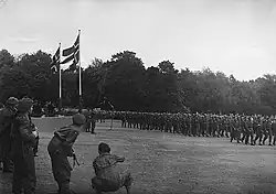 The Norwegian underground army of the Second World War on parade in front of the Royal Palace in 1945.