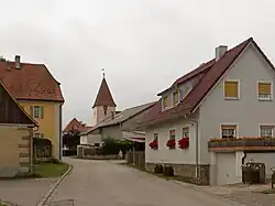 Mitteldachstetten, view to a street with churchtower
