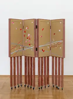 Miao Ying, Prototype #3, folding screen, wood, oil on canvas 165 x 160 x 7 cm, 2018