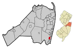 Map of Spring Lake Heights in Monmouth County. Inset: Location of Monmouth County highlighted in the State of New Jersey.