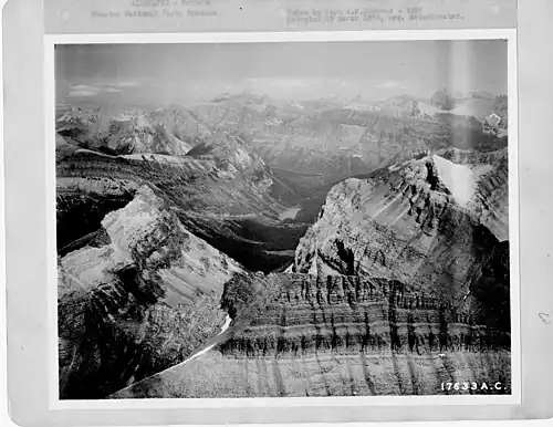 Porcupine Ridge to right, aerial view circa 1925.