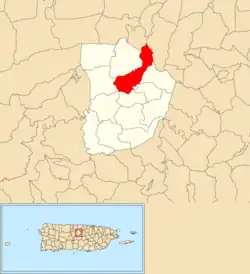 Location of Morovis Norte within the municipality of Morovis shown in red