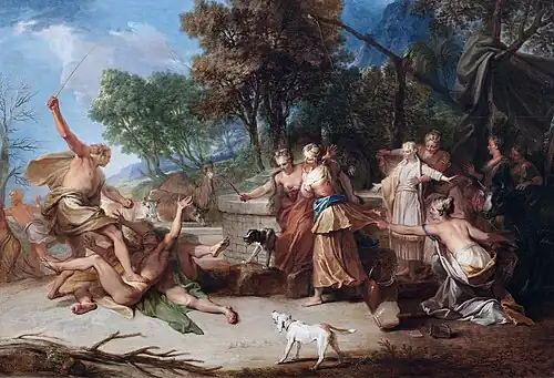 Moses defending the daughters of Jethro