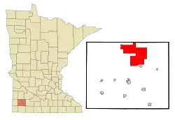 Location within Murray County and the state of Minnesota