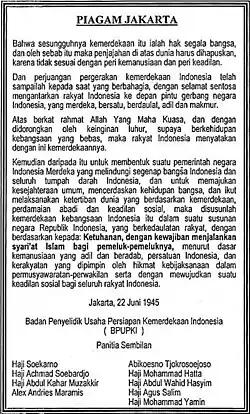 The Jakarta Charter Manuscript written using Improved Spelling system. Sentences containing the famous "seven words" are bolded in this image