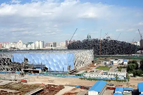 The Beijing National Aquatics Center while under construction