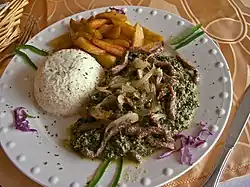 Ndolé with various accompaniments