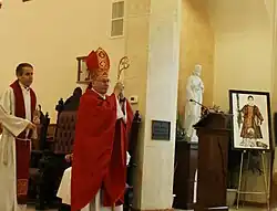 Relic of St. Caesarius deacon and martyr, St. Michael's Church in Netcong, New Jersey. In photo, Bishop Arthur J. Serratelli