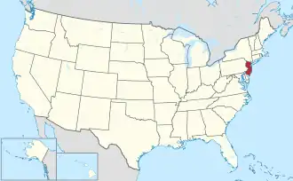 Map of the United States highlighting New Jersey