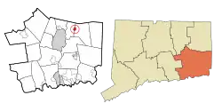 Jewett City's location within New London County and Connecticut