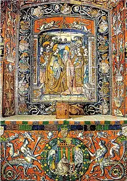 Chapel of the Alcázar of Seville (Spain) covered with tin-glazed tiles painted in 1504 by the Pisan Francesco Niculoso.[20]