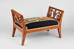 Footstool; 1820–1840; carpentry embroidery upolstery; height: 29&nbsp;cm, width: 46.3&nbsp;cm; National Museum of Warsaw (Warsaw, Poland)