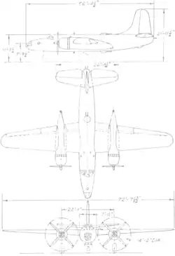 3-view line drawing of the North American XB-28 Dragon