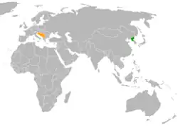 Map indicating locations of North Korea and Yugoslavia