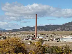 The old Ohio-Colorado Smelting and Refining Company Smokestack is located in Smeltertown.
