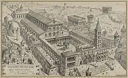 Old St Peter's, Rome, as the 4th-century basilica had developed by the mid-15th century, in a 19th-century reconstruction
