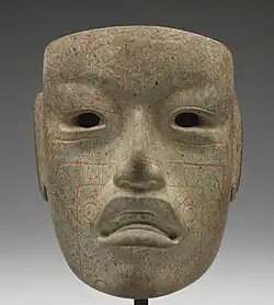 Mask with cinnabar "tattoos"; c. 900–300 BC; jadeite with cinnabar; Minneapolis Institute of Art (Minneapolis, US)