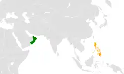 Map indicating locations of Oman and Philippines