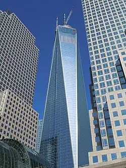 One World Trade Center on May 1, 2013. Windows now reaching the top of the building.