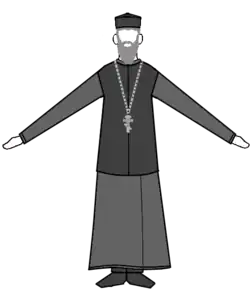 Priest with grey Zostikon, a Kontorasson, and a Skufia.