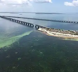 Aerial view, with the modern bridge in the background
