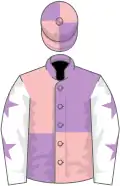 Mauve and pink (quartered), white sleeves, mauve stars