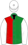 Green and red (halved), white sleeves and cap