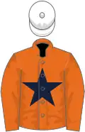 Orange, dark blue star, white cap