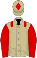 Beige, red epaulets, sleeves and diamond on cap