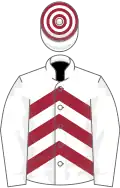 White and Maroon chevrons, White sleeves, hooped cap
