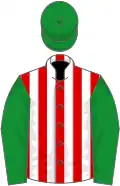 Red and white stripes, green sleeves and cap