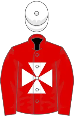 Red, white maltese cross, white cap