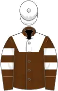 Brown, white yolk, brown sleeves, two white hoops, white cap