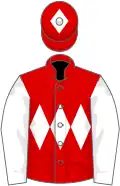 Red, white triple diamond, white sleeves, red cap, white diamond