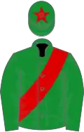 Green, red sash and star on cap