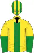 Yellow, green stripe, halved sleeves, striped cap